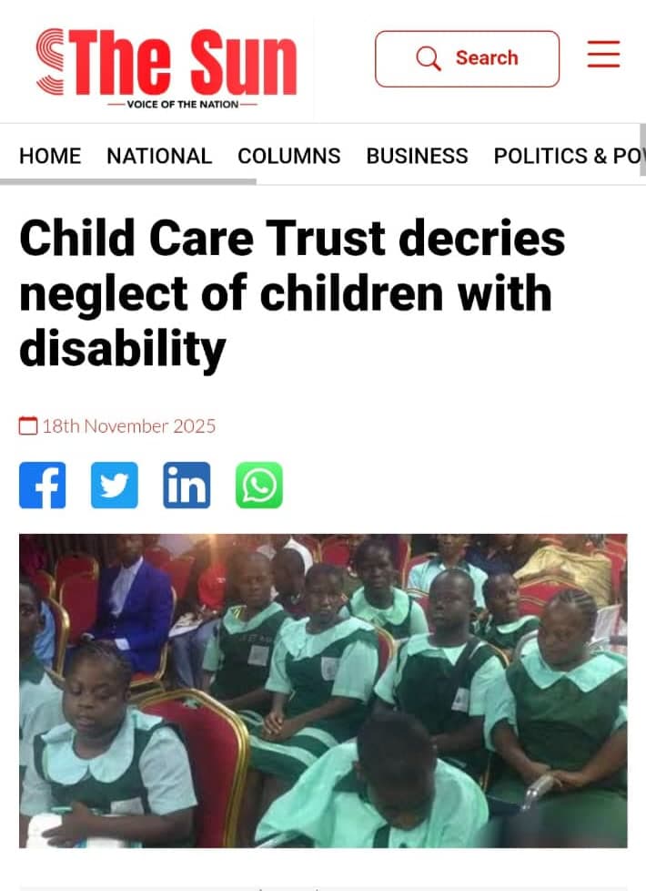 The Sun, 18 November 2025: Child Care Trust decries neglect of children with disability